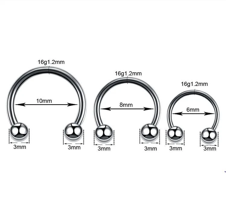 PAIR 16G Anodized Steel Horseshoe Circular Earring Nipple Ring Lip Labret Septum - Image 3 of 4