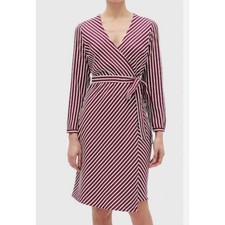 Banana Republic Brown Stripe Faux Wrap Career Office Midi Dress Size 6