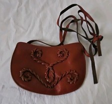 Vintage Small Brown Leather Crossbody Braided Accent 7 X 4.75 Inch Bag