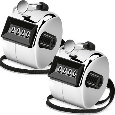 2 Pack Clicker Counter, Metal Hand Tally Counter Clicker, 4 Digit Mechanical Pal
