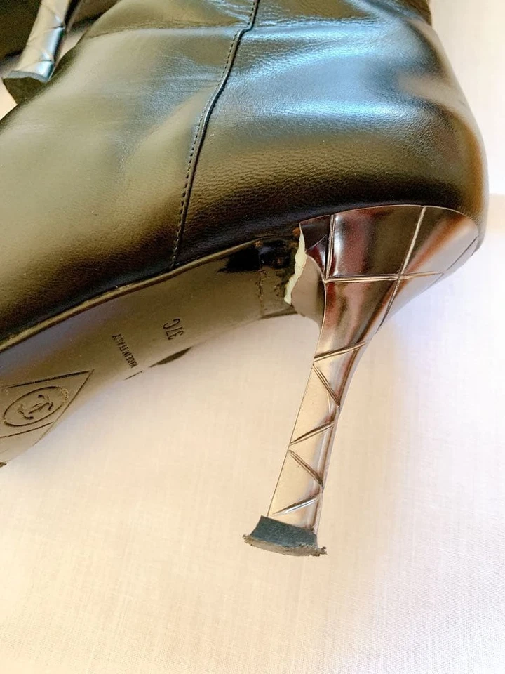 CHANEL Coco Mark Botas Tacón Largo Cuero Negro Talla 37 De JAPÓN Foto 4 de 4