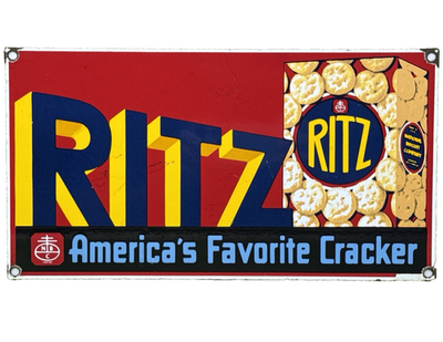 #ad #ad VINTAGE RITS CRACKERS PORCELAIN SIGN GAS STATION GROCERY STORE COOKIES NABISCO $123.22