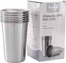 Paquete de 6 tazas de pinta de acero inoxidable de 16 oz tazas de metal vasos irrompibles con