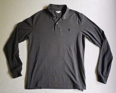 US Polo Assn Shirt Hemd Grau Langarm Größe L Kragen Geknöpft