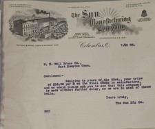 Rara carta intestata 1908 Sun Manufacturing Columbus Ohio OH vetrine macina caffè