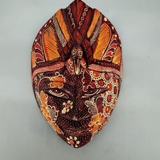 VTG Hand Carved Indonesian Batik Wooden Hand Painted Mask Bali Cultural Wall Dec