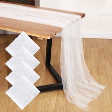 Pack 29.5 x 120 Inch 10 ft Pearl Table Runner Tulle Fabric Lace Boho 4 White