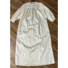 BERT YELIN FOR IRIS Cream Lace Trim Nightgown Sz L Long Sleeve Button Front