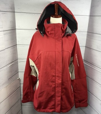 Salomon Ski Jacket Women's Size Large Smart Skin Clima Pro Snowboard Hooded Red
