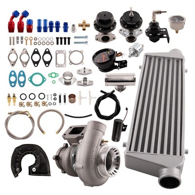 GT35 Universal Turbo Kit Intercooler + Wastegate+ BOV T3 4 Bolts Flange Oil Line