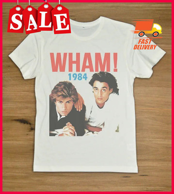 1984 WHAM George Michael Andrew Ridgeley White T-Shirt DH538NE