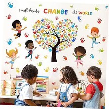 Wall Decal - Inspirational Small Hands Change The World Handprints Tree
