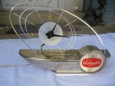 Vintage Schaefer Beer Atomic Clock Sailboat Lighted 615 Bar Sign Light Mid Moder