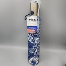 Totes NeverWet Umbrella 43 inch Auto Open Blue Paisley Titan Max Strength