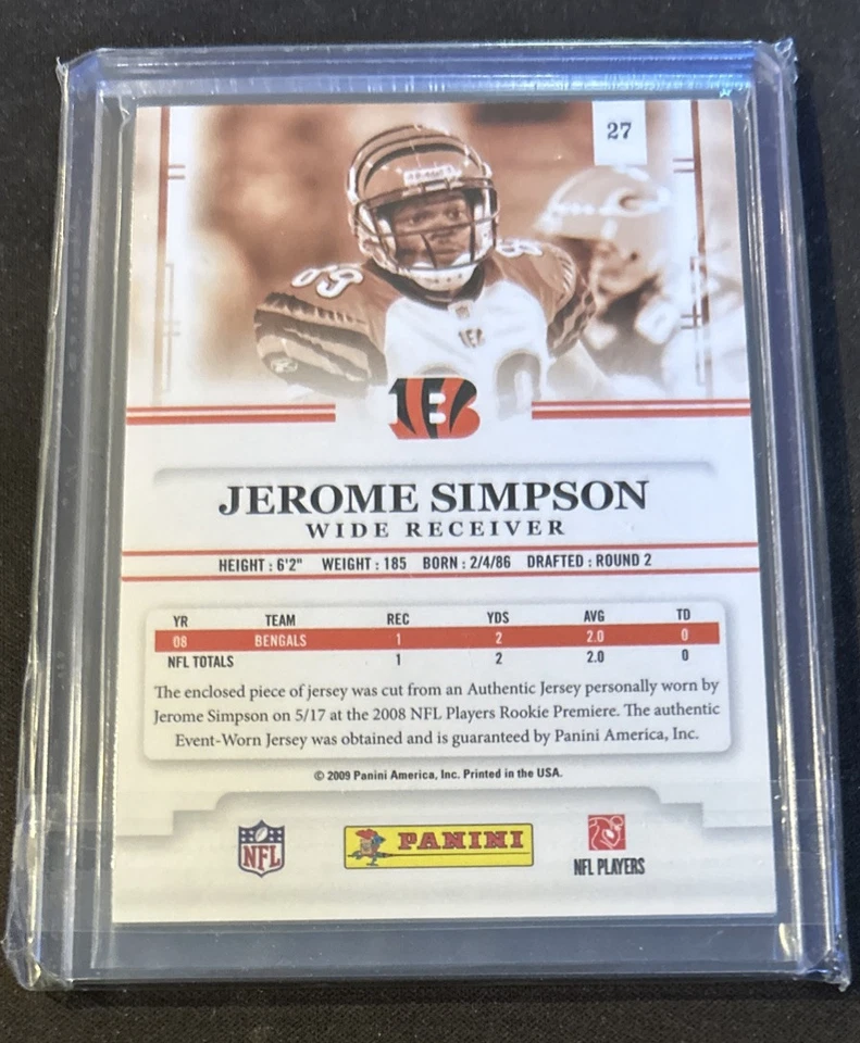 2009 Playoff Prestige - Rookie Review Materials #27 Jerome Simpson (MEM) Bengals - Image 2 of 2