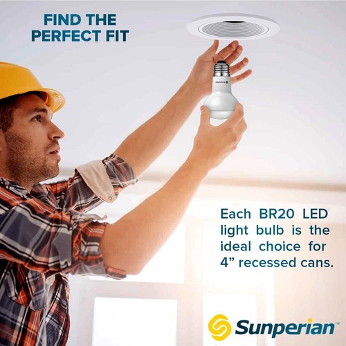 Sunperian 4 Pack BR20 LED Flood Bulb 6W 3000K Soft White 550lm Dimmable E26 - Picture 5 of 7