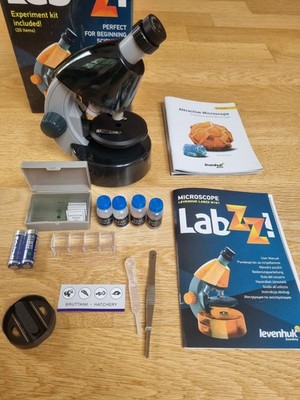 Levenhuk LabZZ Mikroskop mit Objektträgern und Experimentierkasten [grau]