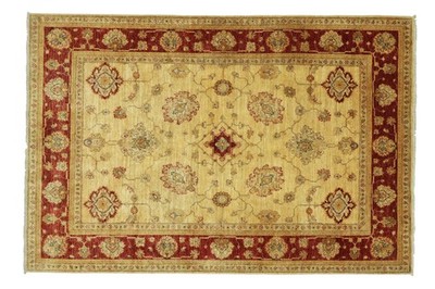 Afghan Chobi Ziegler Teppich Handgeknüpft 170x220 Beige Floral Wolle Kurzflor