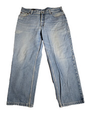 Lands End Denim Blue Jeans Mens Size 37 Vintage Wide Leg Grunge Distressed Jeans