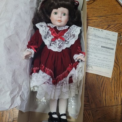 Vintage 18'' Porcelain Alexandra Doll Dynasty Anna Collection w wood Stand FR24