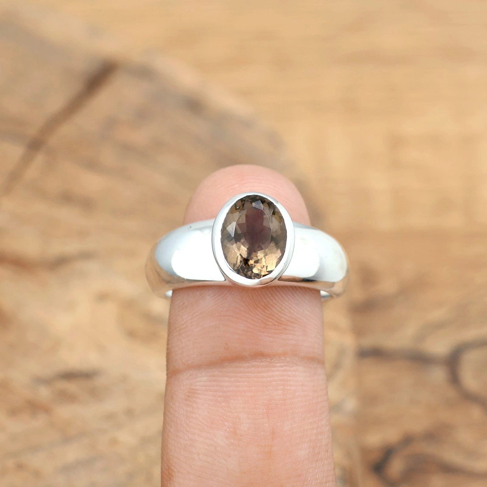 Natural Smoky Quartz Solid 925 Sterling Silver Men & Women Oval Ring image 6