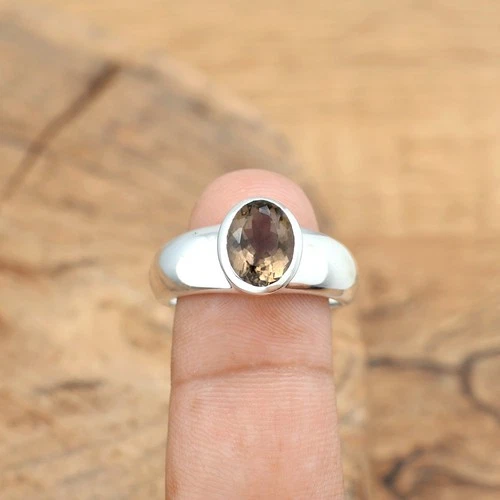 Natural Smoky Quartz Solid 925 Sterling Silver Men & Women Oval Ring image 6