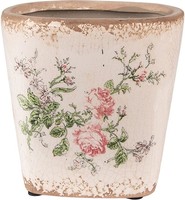 Blumentopf Keramik Vintage Rosen Craquelé 13X13X12 Cm Rosa Beige Clayre & Eef