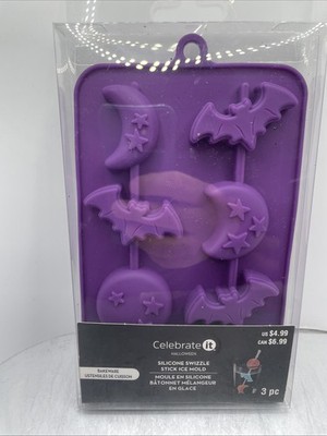 HALLOWEEN~ Silicone Swizzle Stick Ice Mold by Celebrate It  BATS AND MOONS