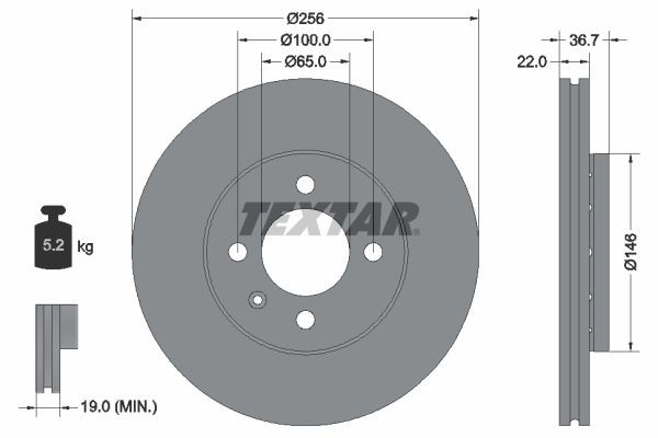 2X Textar Bremsscheibe 92287003 FüR Seat Skoda VW-image