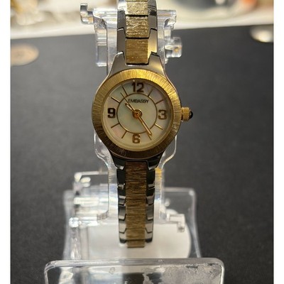 Waltham Embassy Wrist Watch Womens Gold Silver Mother of Pearl MOP Dressy