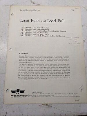 CASCADE SERVICE MANUAL PARTS LIST BOOK L4N L4S P4N P4S LOAD PUSH PULL 1964