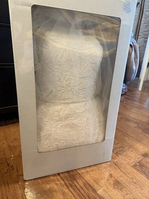 Lacey White Wedding Dress With Pearl Detail,  Elegant Long Fit