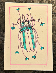 ACEO Original 2.5x3.5 Ink/ Marker Drawing Signed Insect on Cardstock