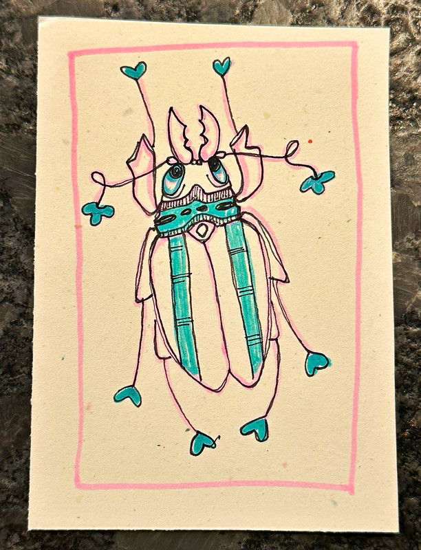 ACEO Original 2.5x3.5 Ink/ Marker Drawing Signed Insect on Cardstock
