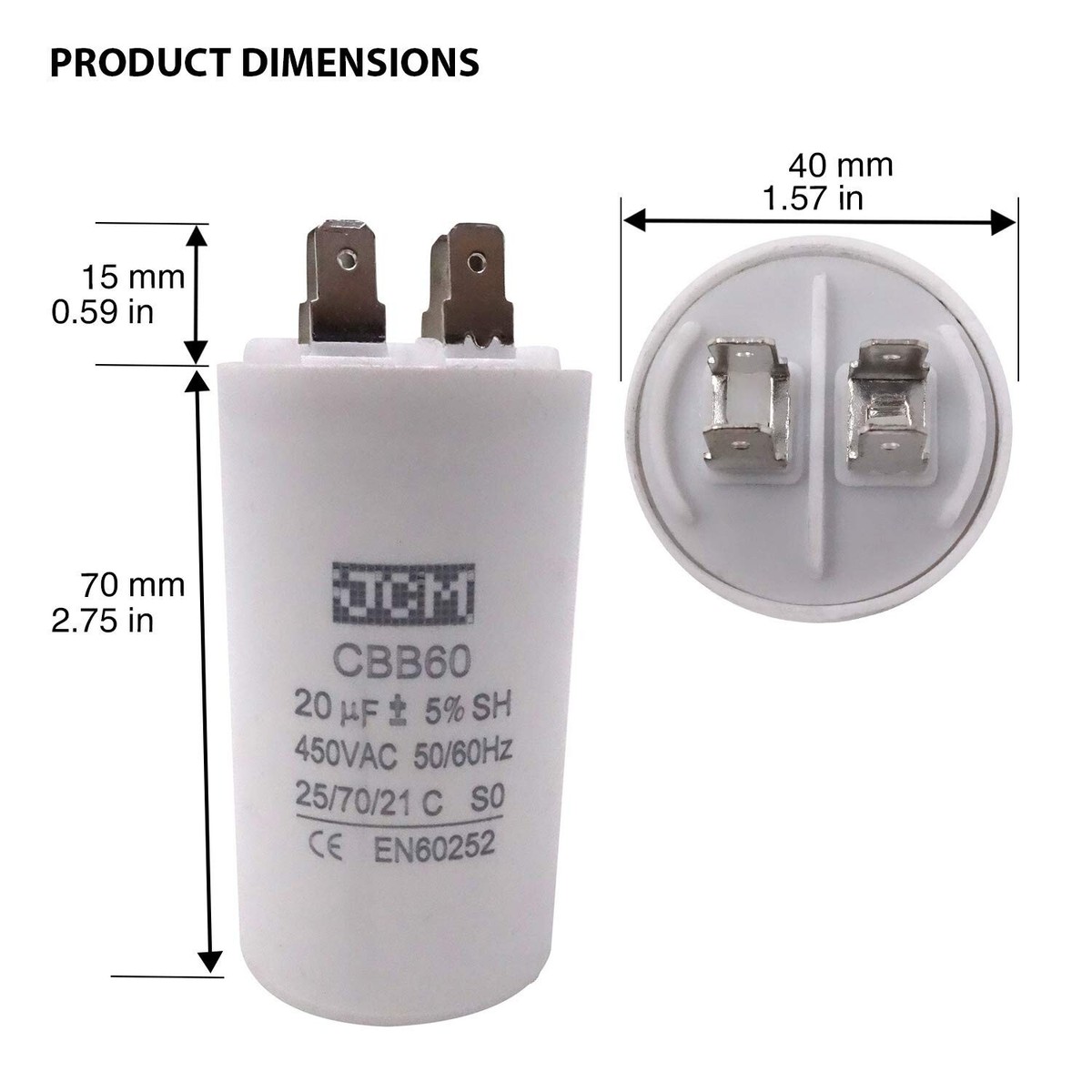 YOSOO Condensateur De Moteur Condensateur De Fonctionnement 450 V 16 Uf