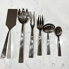 6 Piece-Reed & Barton Fluted Stainless Flat Tip 18/10 Hostess Serving Set