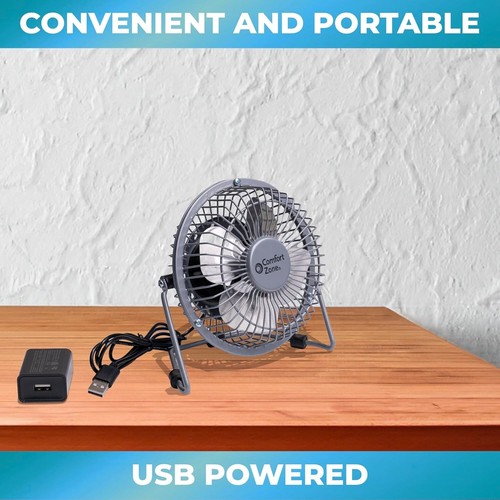 Comfort Zone Mini Desk Fan, USB or Power Cord, Portable All Metal, 360 Tilt - Picture 4 of 16