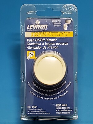 Leviton Trimatron 6681-A Almond 600 watt Single pole Rotary Dimmer Push On/Off