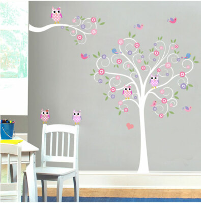 Owl Scroll Tree Wall Sticker Nursery Decor Girls Room Decal Mural Art Gift DIY