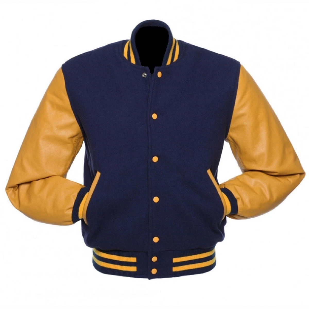 Navy blue and clearance gold varsity jacket