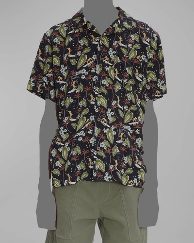 $255 A.P.C. Men's Black Tropical Print Short Sleeve Button-Up Shirt Sz XXL