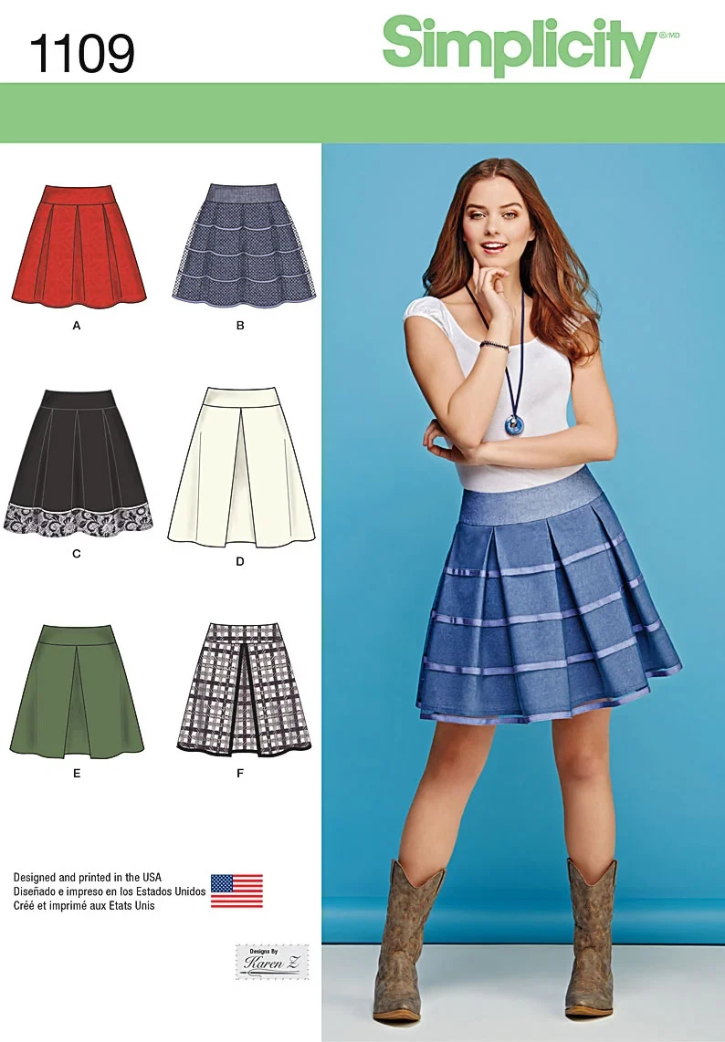 1109 PATRON SIMPLICITY 6 CREATIONS JUPE A PLIS CREUX 34 AU 50