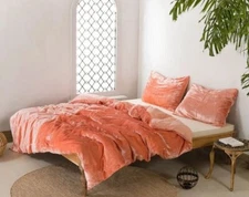 Luxury Peach color Handmade, Bohemian Crushed velvet Bedding Cover with 2 Pillow
