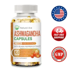 Organic Ashwagandha Capsules 2100mg Supplement w/ Black Pepper Root Powder