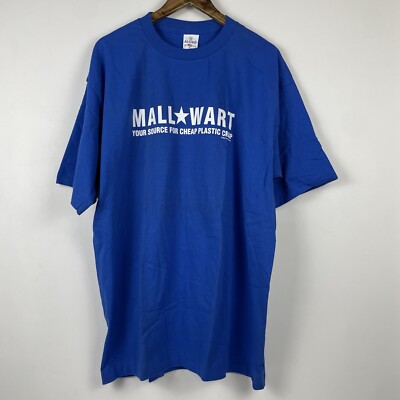 VTG WallMart Parody Shirt Mens XL Blue 90s Retro Dad Jokes Single Stitch Casual