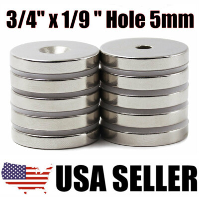 3/4'' x1/9'' Hole 5mm Rare Earth Neodymium Strong Countersunk Ring Magnets