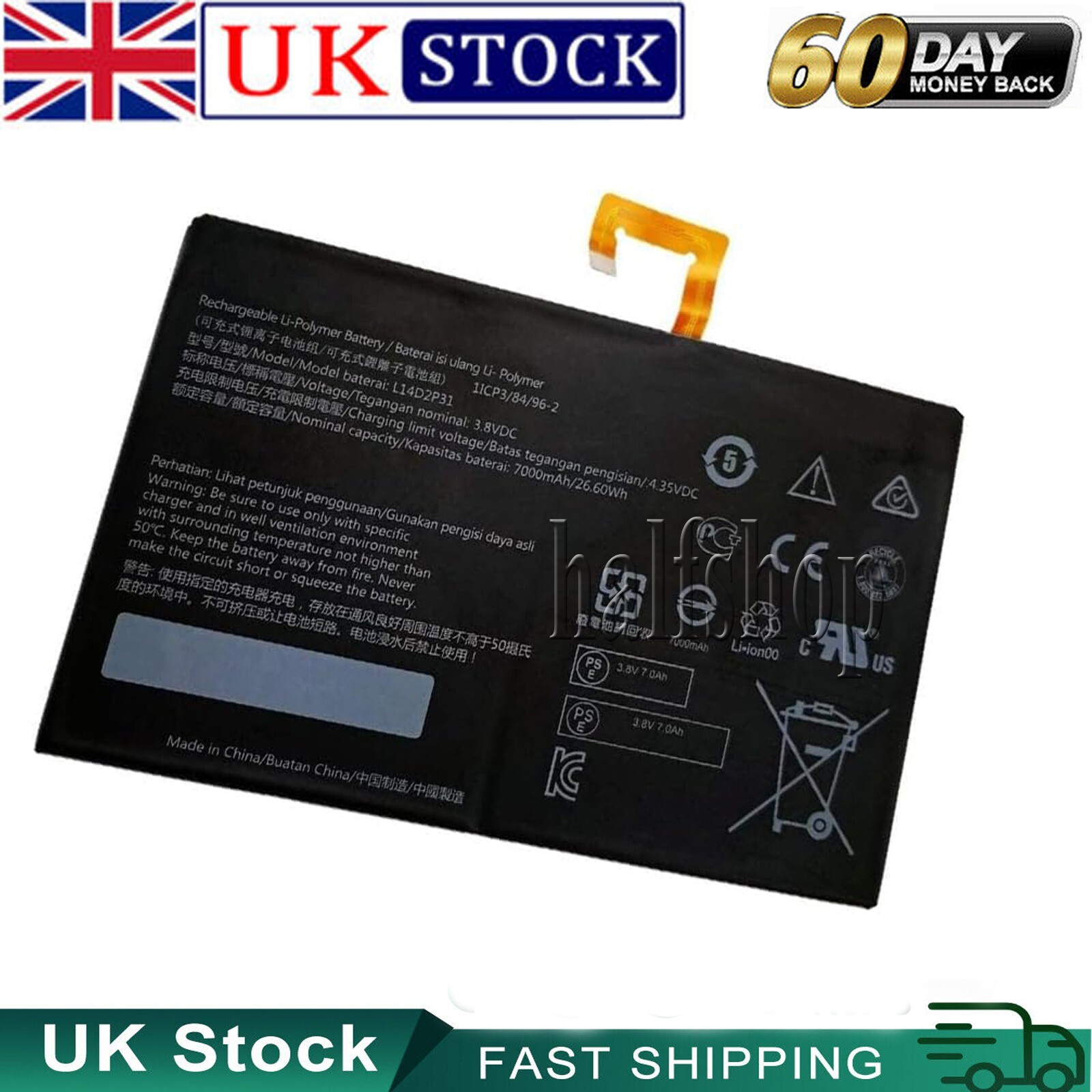 L14D2P31 Battery For Lenovo TAB 2 A10-30 TB2-X30F TB2-X30L TB2-X30M A10-70 /-70F