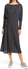 NWT Caslon Womens Knit Wrap Dress Small Cozy Long Sleeve Gray Charcoal Heather