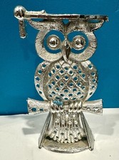 Vintage Torino Silver-toned Wise Old Owl Pierced Earring Holder Stand 4.75  