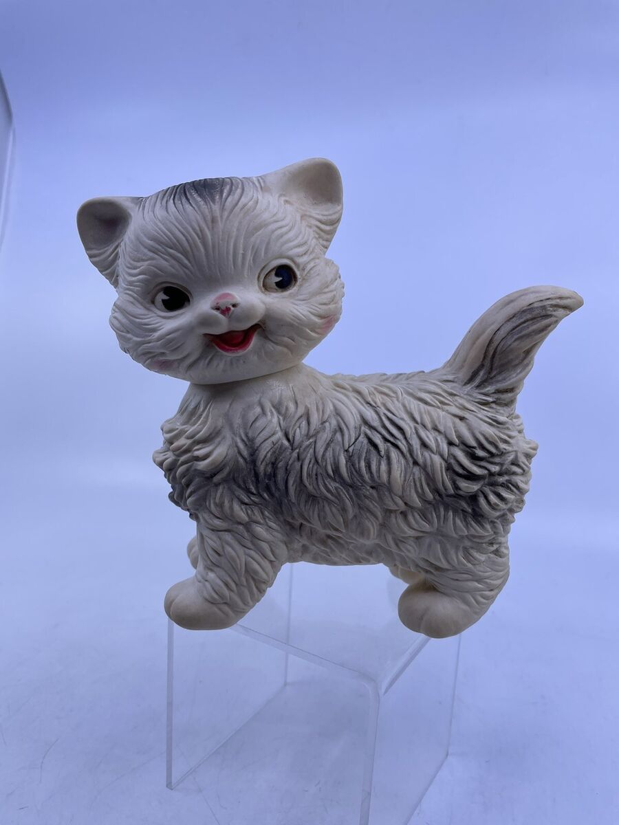 Vintage Squeak Toy Kitten Cat White Grey 1960 Edward Mobley Vintage Squeak Toy Kitten Cat White Grey 1960 Edward Mobley